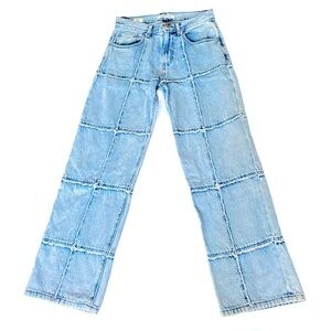 Pacsun womenβs light blue panelled jeans, boho patchwork size 28x30 wide leg